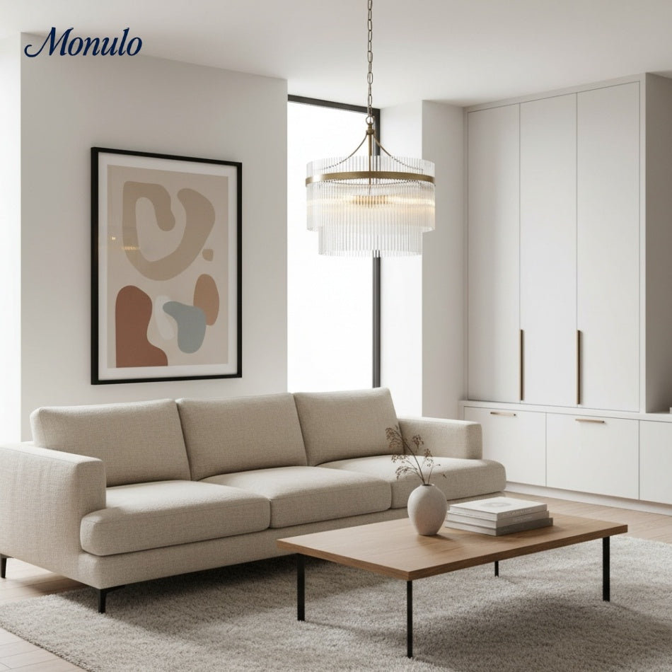 Verdura schlanke Glasstange 3-Licht-Pendelleuchte – moderner Messing-Kronleuchter für Esszimmer & Wohnzimmer