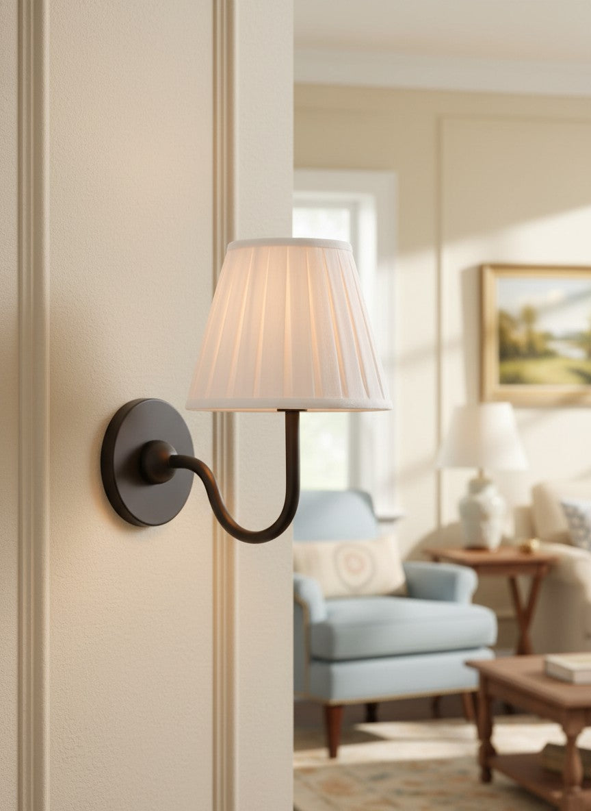 Luvora Fabric Shade Wall Sconce with Drum Shade - Classic Pleated Sconce Light