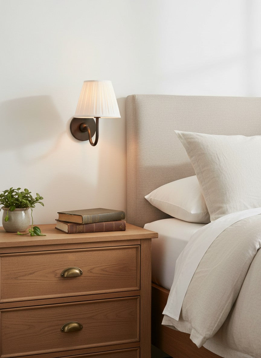 Luvora Fabric Shade Wall Sconce with Drum Shade - Classic Pleated Sconce Light