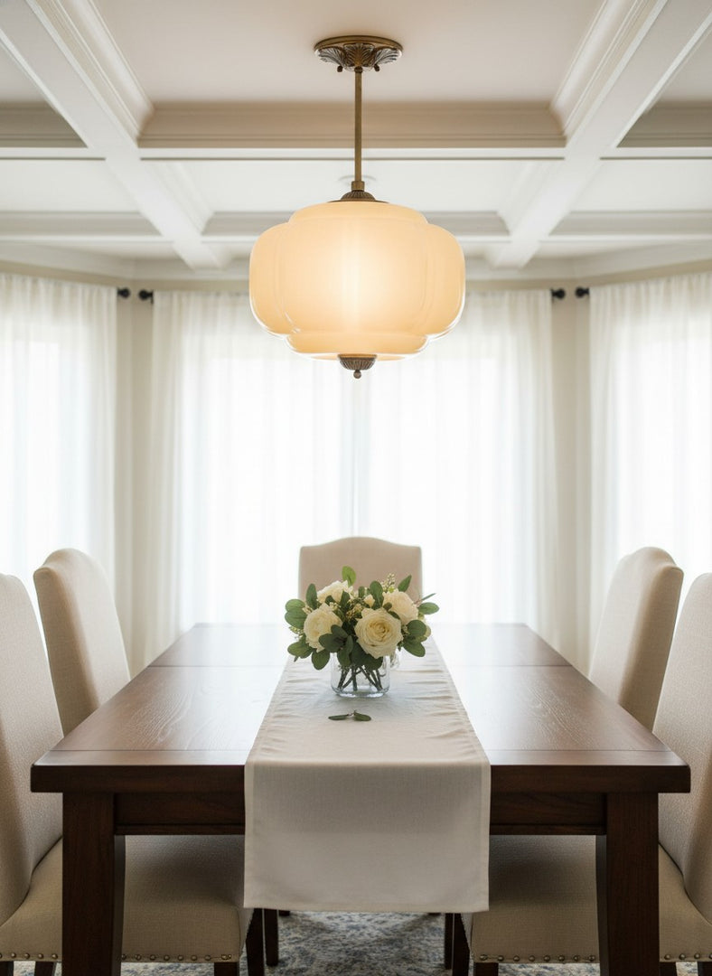 Vintage Milk Glass Semi Flush Mount Eloise Pendant Light