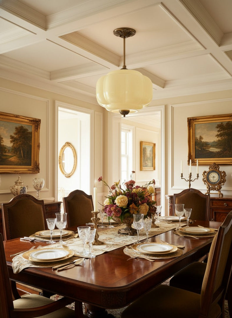 Vintage Milk Glass Semi Flush Mount Eloise Pendant Light