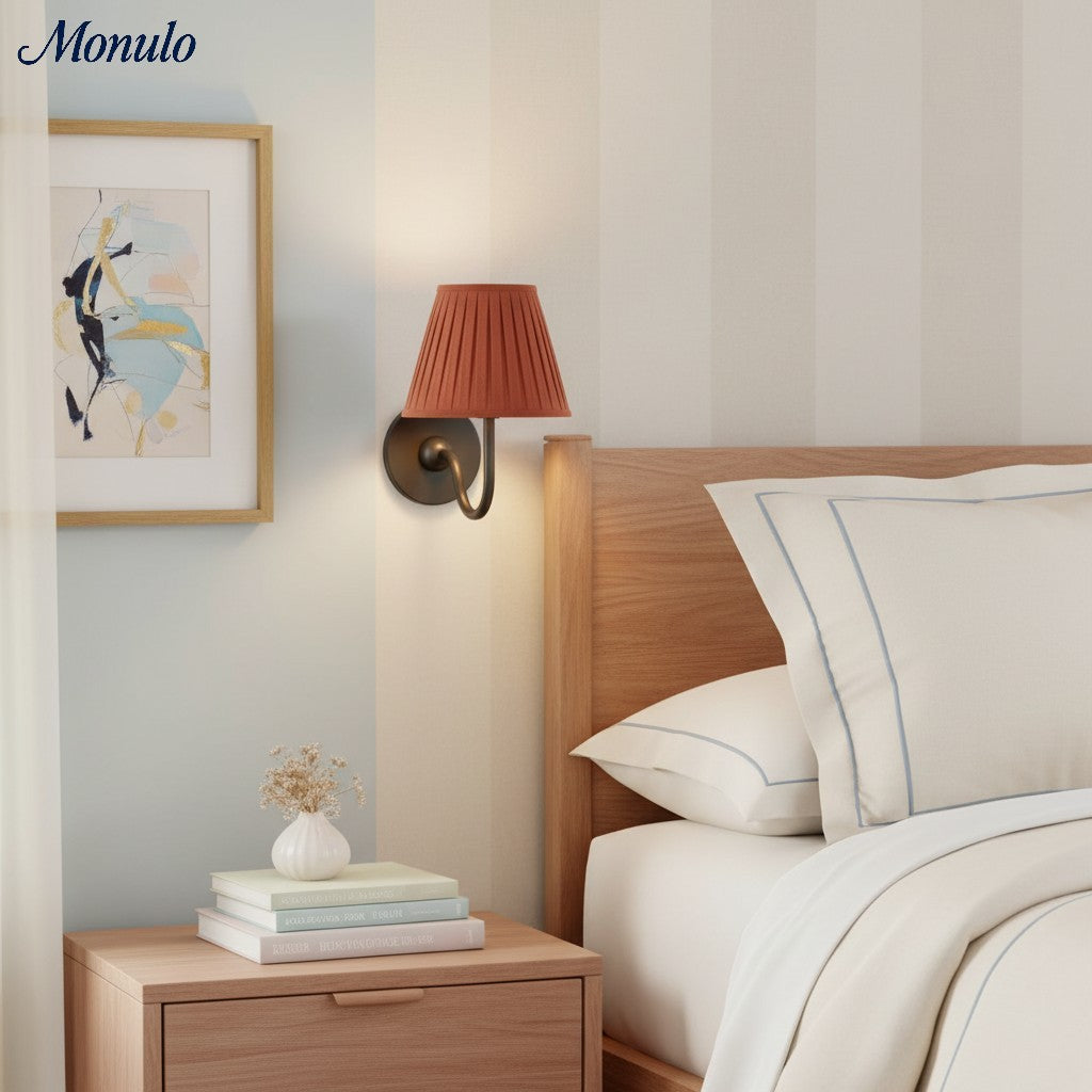 Luvora Fabric Shade Wall Sconce with Drum Shade - Classic Pleated Sconce Light