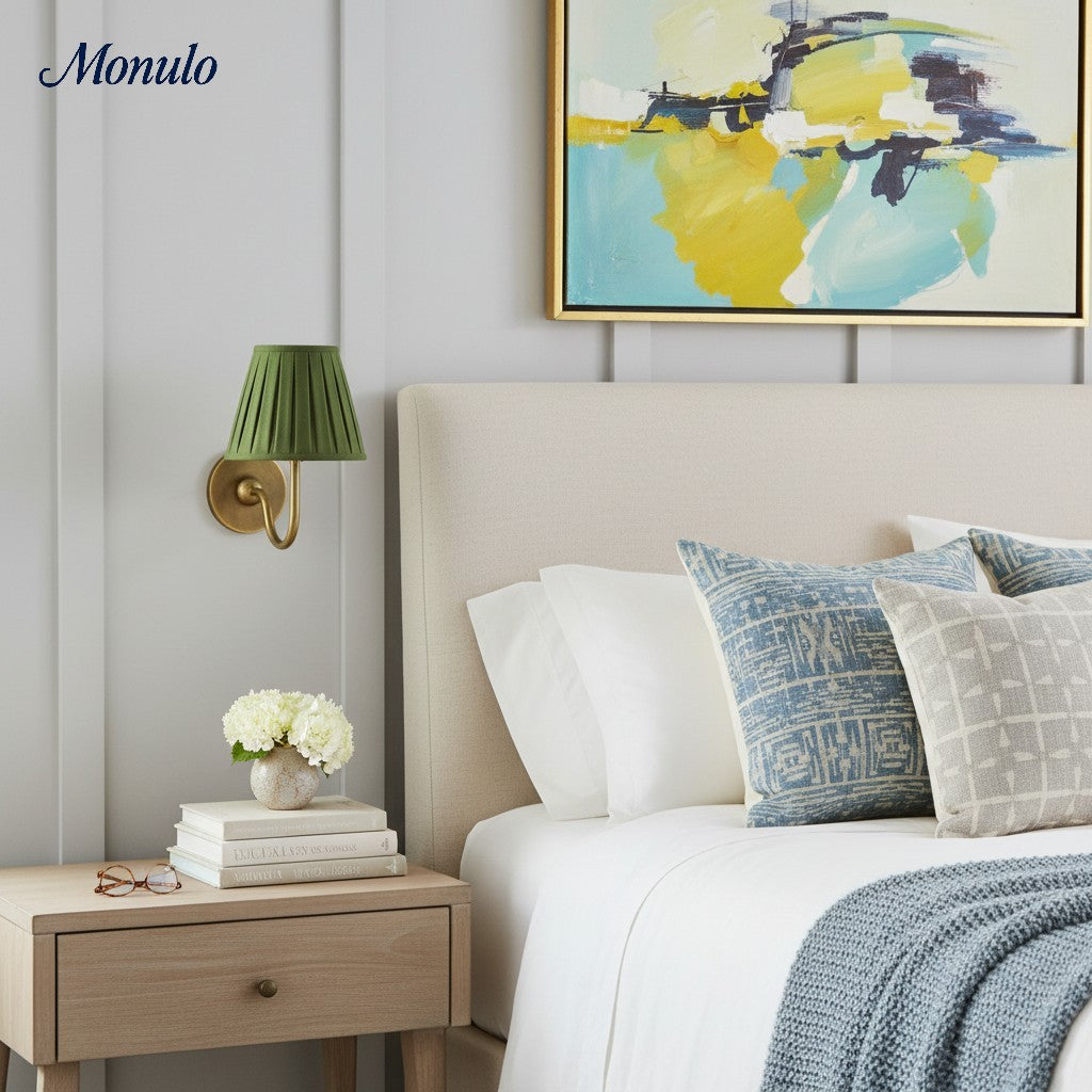 Luvora Fabric Shade Wall Sconce with Drum Shade - Classic Pleated Sconce Light