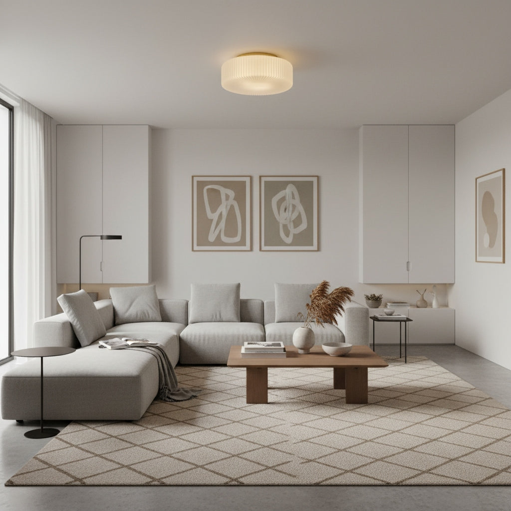 Pelviona Ribbed Glass Ceiling Light - Contemporary Minimalist Ceiling Fixture for Living Room or Dining Area