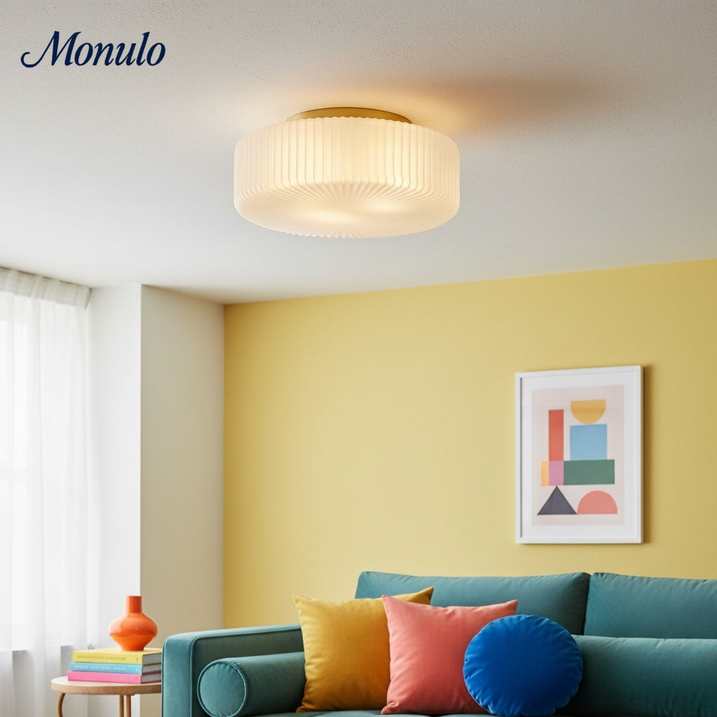 Pelviona Ribbed Glass Ceiling Light - Contemporary Minimalist Ceiling Fixture for Living Room or Dining Area