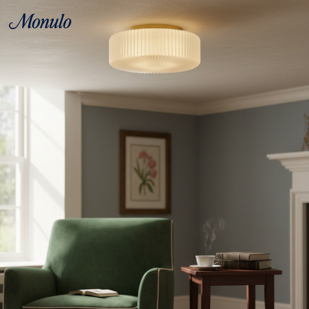 Pelviona Ribbed Glass Ceiling Light - Contemporary Minimalist Ceiling Fixture for Living Room or Dining Area