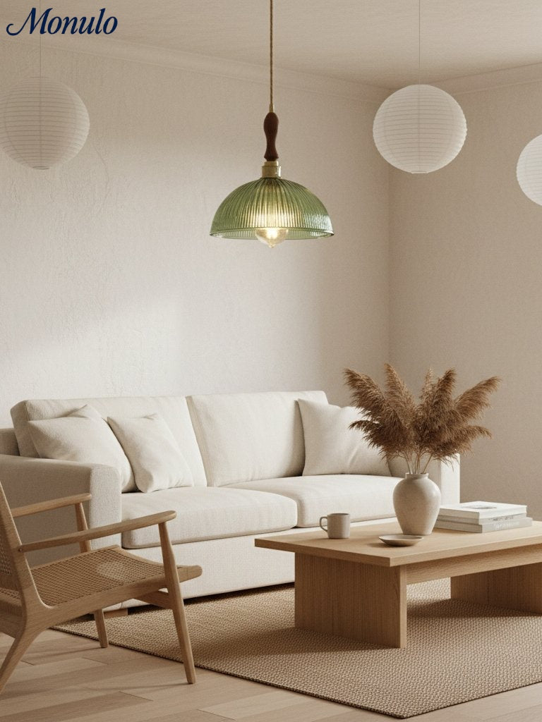 Verdoma Mid Century Modern Textured Glass Hanging Lamp - Vintage Style for Dining Room