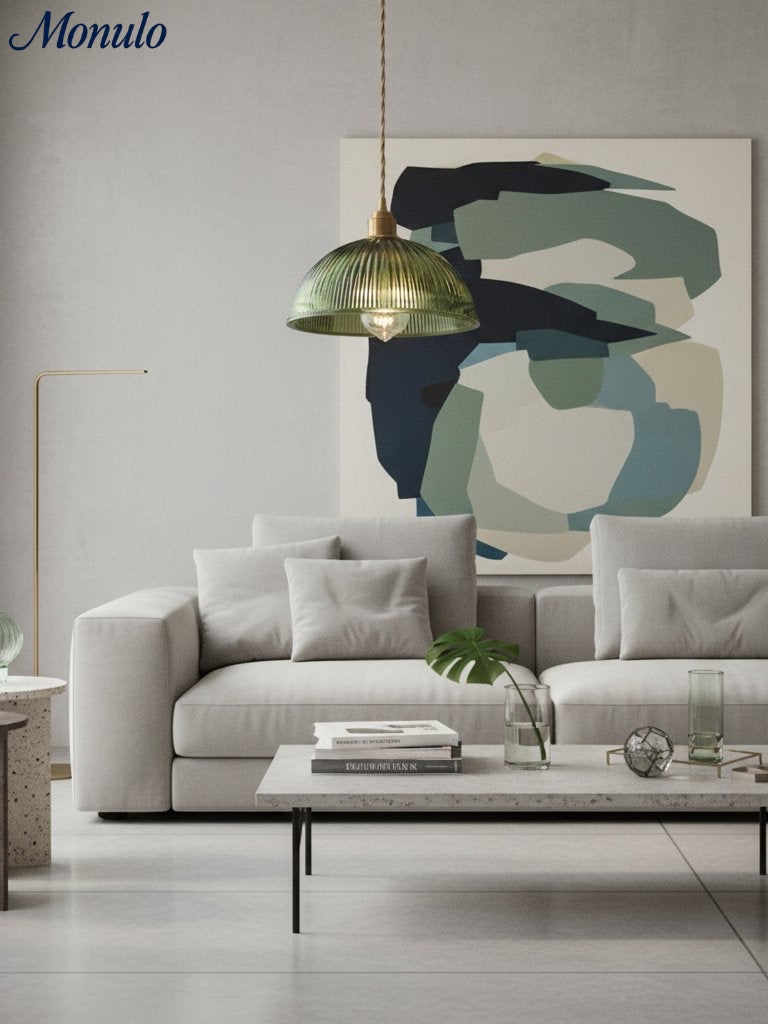 Verdoma Mid Century Modern Textured Glass Hanging Lamp - Vintage Style for Dining Room