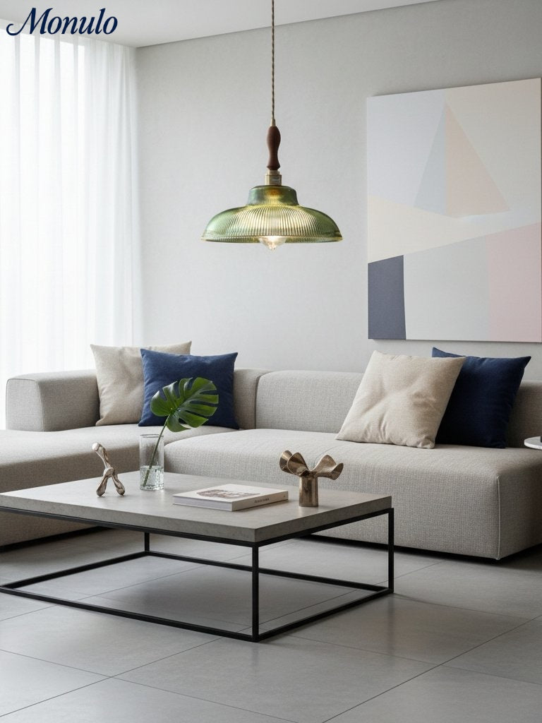 Verdoma Mid Century Modern Textured Glass Hanging Lamp - Vintage Style for Dining Room