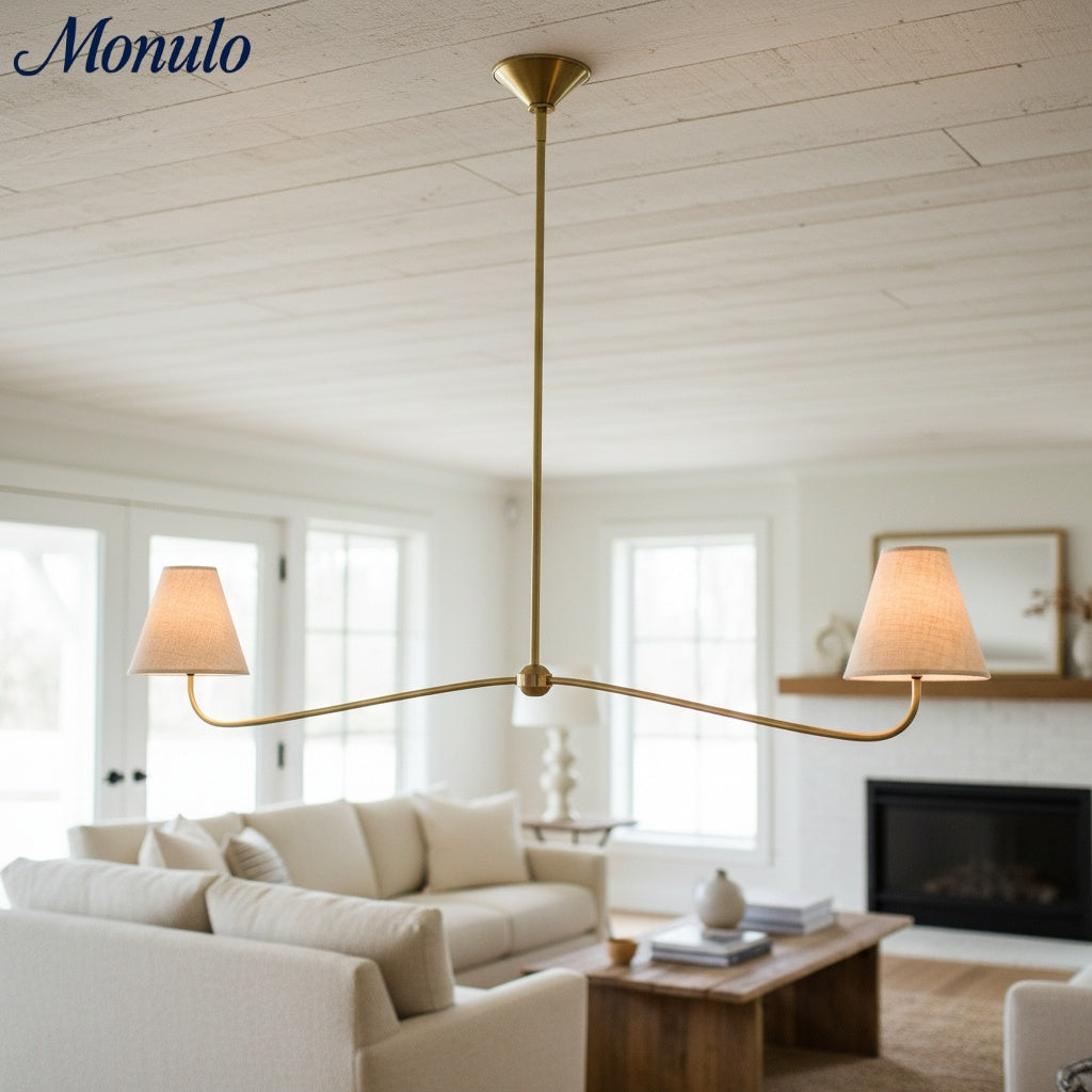 Fibura Linear Stoff Kronleuchter - Moderner Simone Linear 2-flammiger Messing Kronleuchter