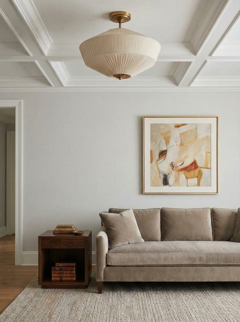 Lámpara de techo semiempotrada Elumina Silk con pantalla metálica y tela – Ideal para salones y dormitorios