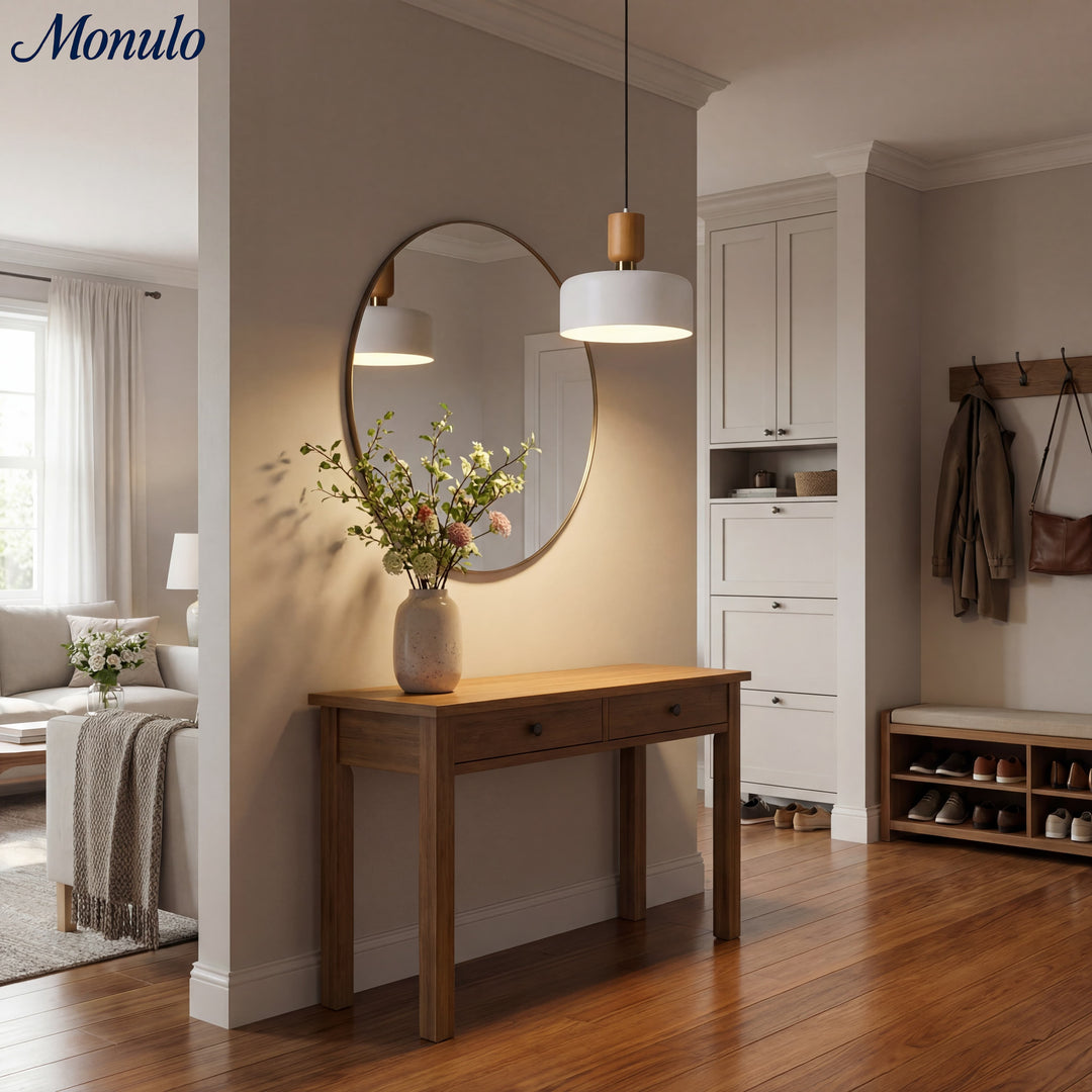 Lámpara colgante moderna minimalista de acabado en madera en capas Oribela para islas y vestíbulos