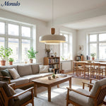 Cargar imagen en el visor de la Galería, Lámpara colgante moderna minimalista de acabado en madera en capas Oribela para islas y vestíbulos