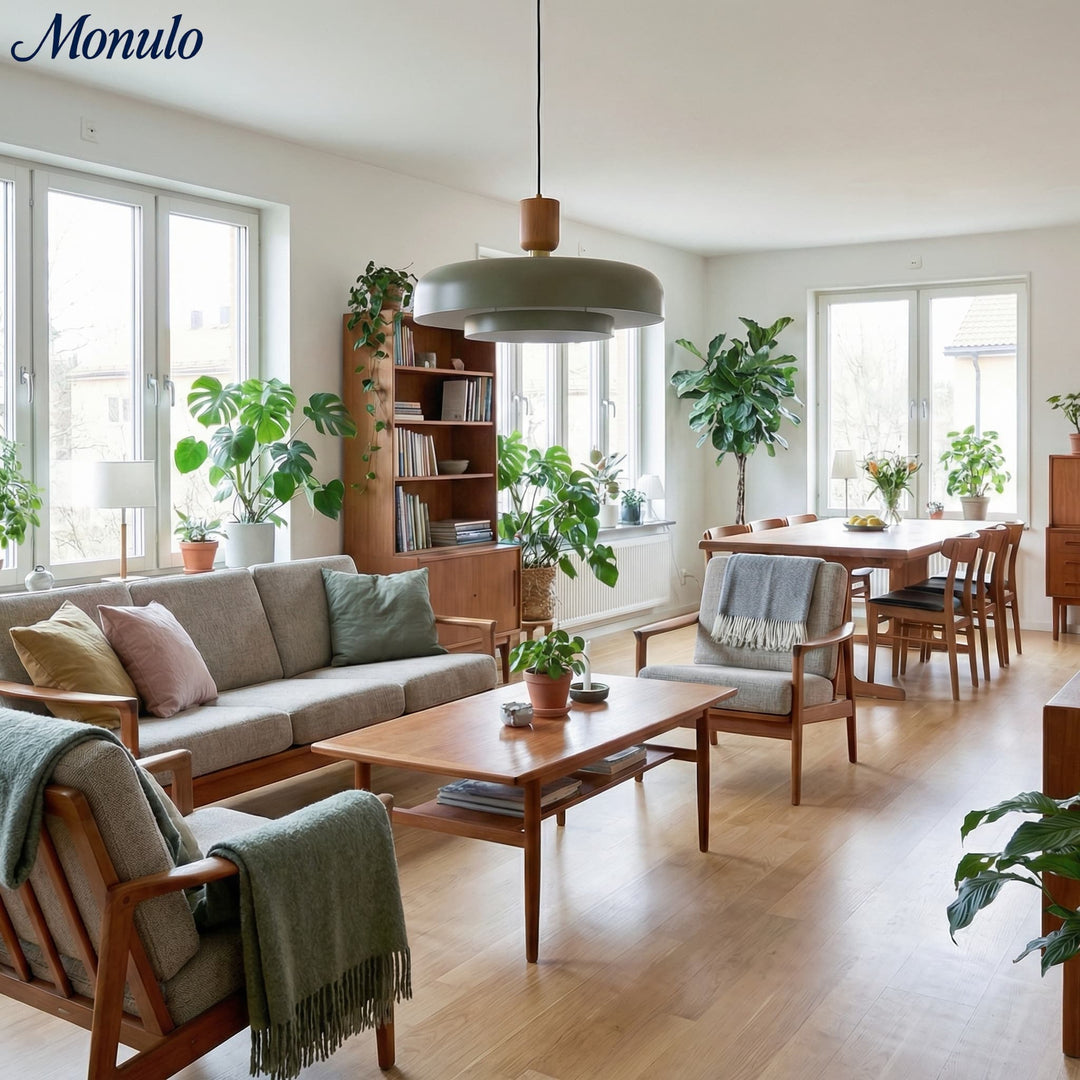 Lámpara colgante moderna minimalista de acabado en madera en capas Oribela para islas y vestíbulos