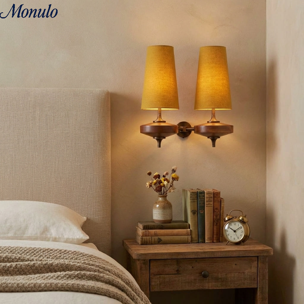 Aplique de pared Rowan Retro con pantalla de tela: iluminación clásica de tela para el dormitorio