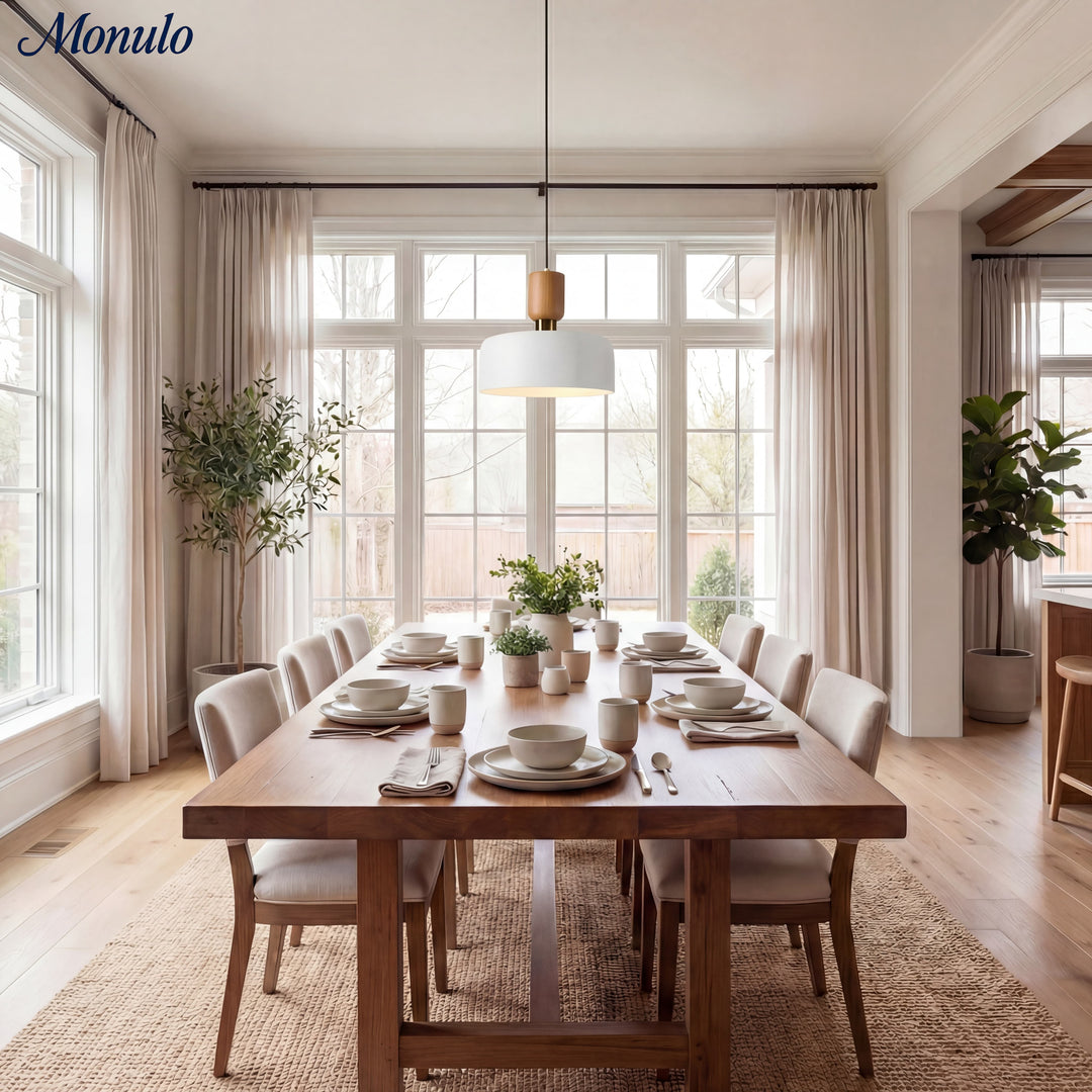 Lámpara colgante moderna minimalista de acabado en madera en capas Oribela para islas y vestíbulos