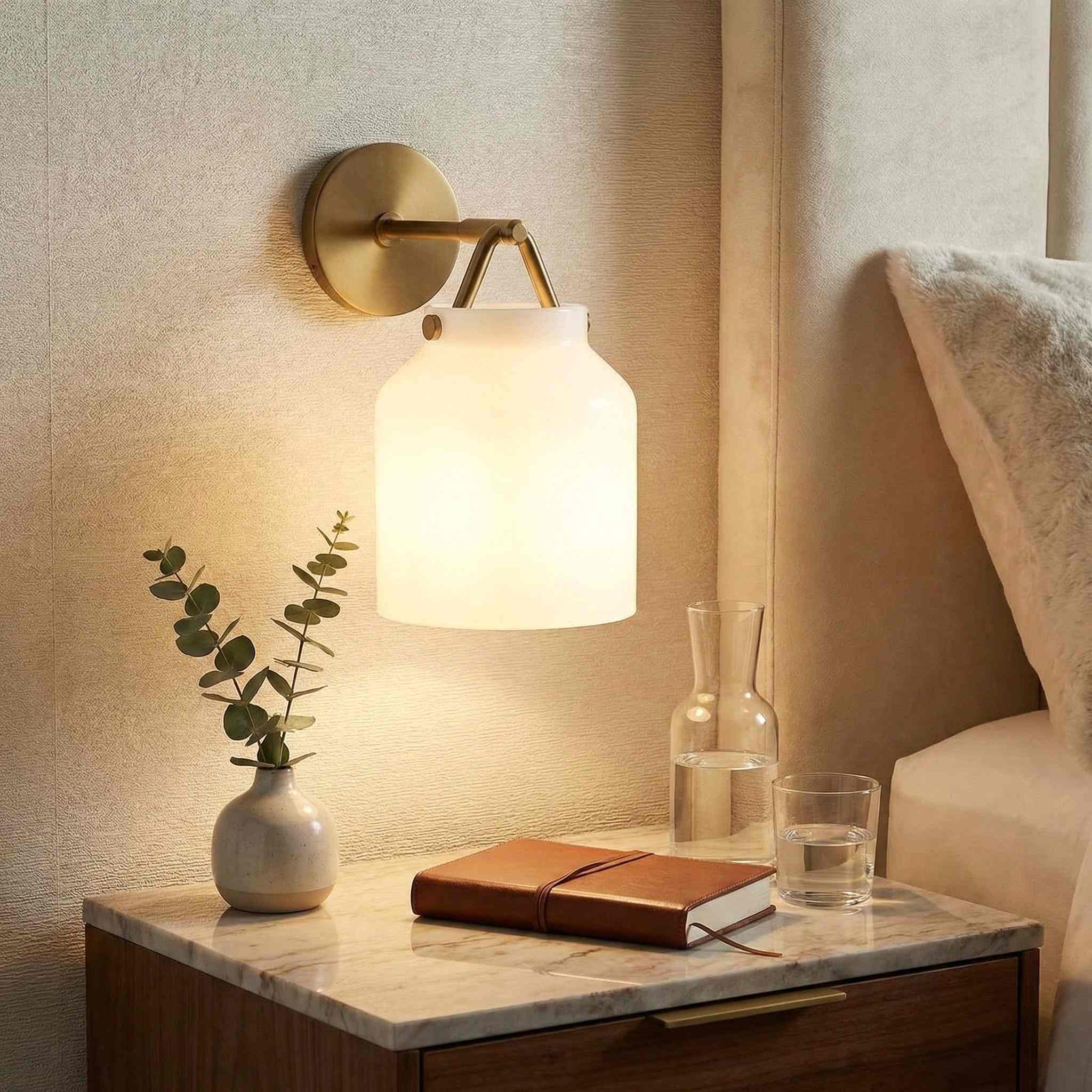 Hanton Minimalistische Wandleuchte – Vintage Milchglas-Wandleuchte mit Metallakzent