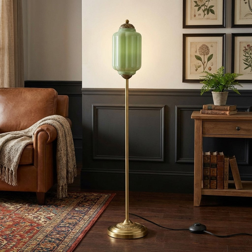 Eloise Textured Glass Pumpkin-Inspired Floor Lamp - Organic Artistry and Retro Style for Living Rooms