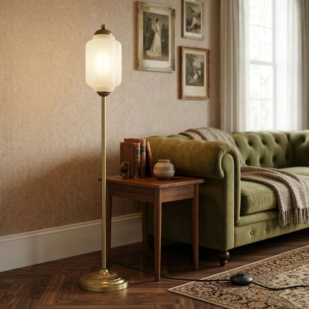 Eloise Textured Glass Pumpkin-Inspired Floor Lamp - Organic Artistry and Retro Style for Living Rooms