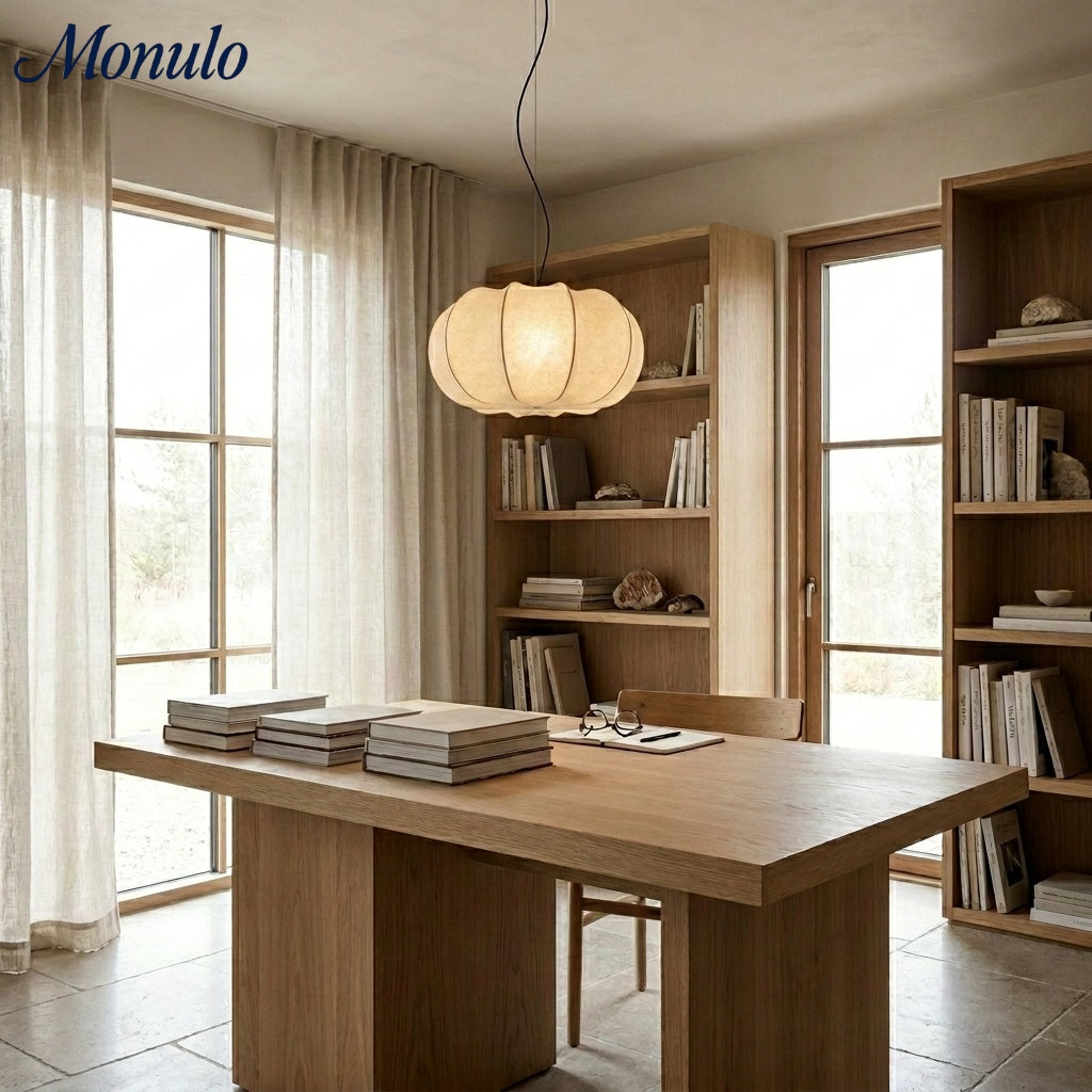 Japandi Silk Pumpkin Pendant Light Fixture for Dining Table, Kitchen Island and Living Room