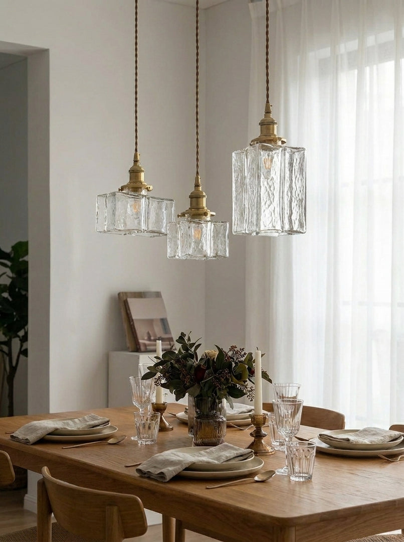 Lámpara colgante tradicional vintage de hierro con una luz, cuadrada, rectangular y ondulada, para sala de estar.