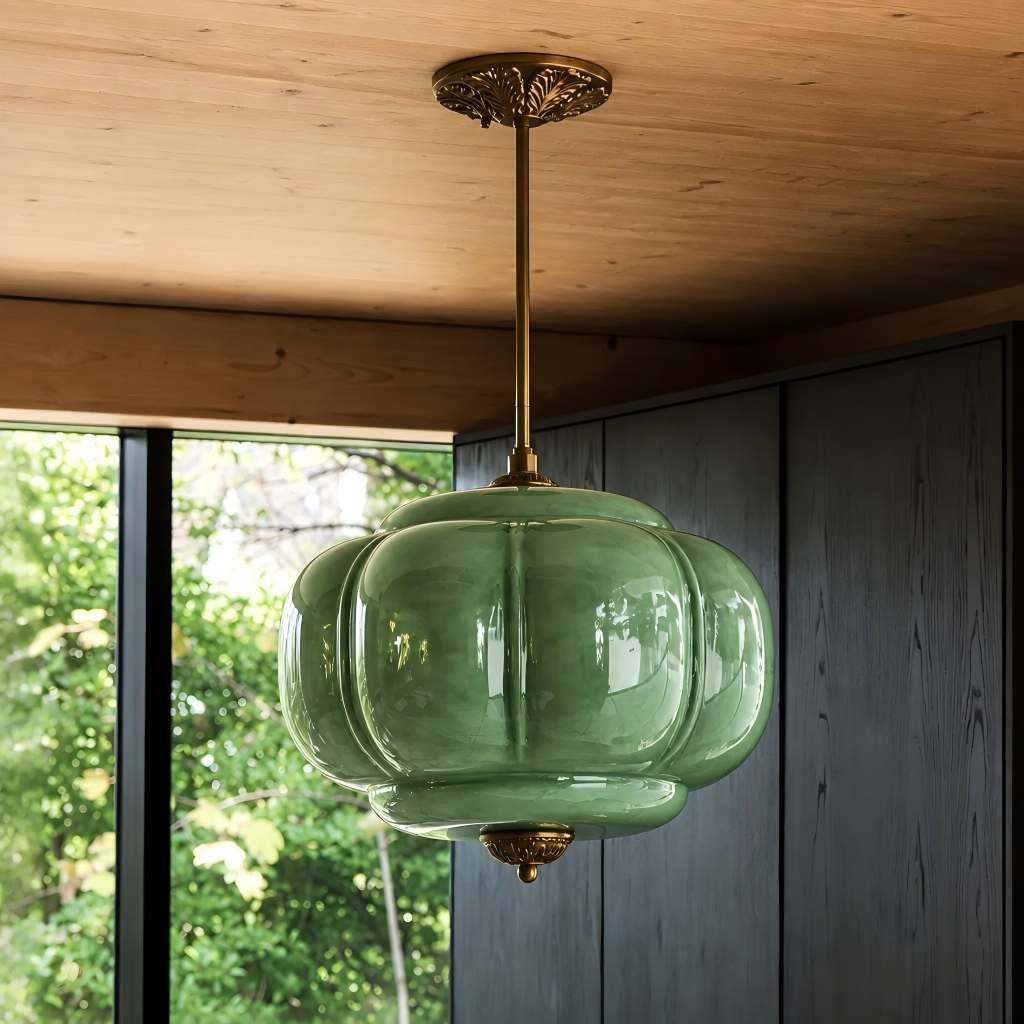 Eloise Scallop Vintage Milk Glass Semi-Flush Mount Pendant Light