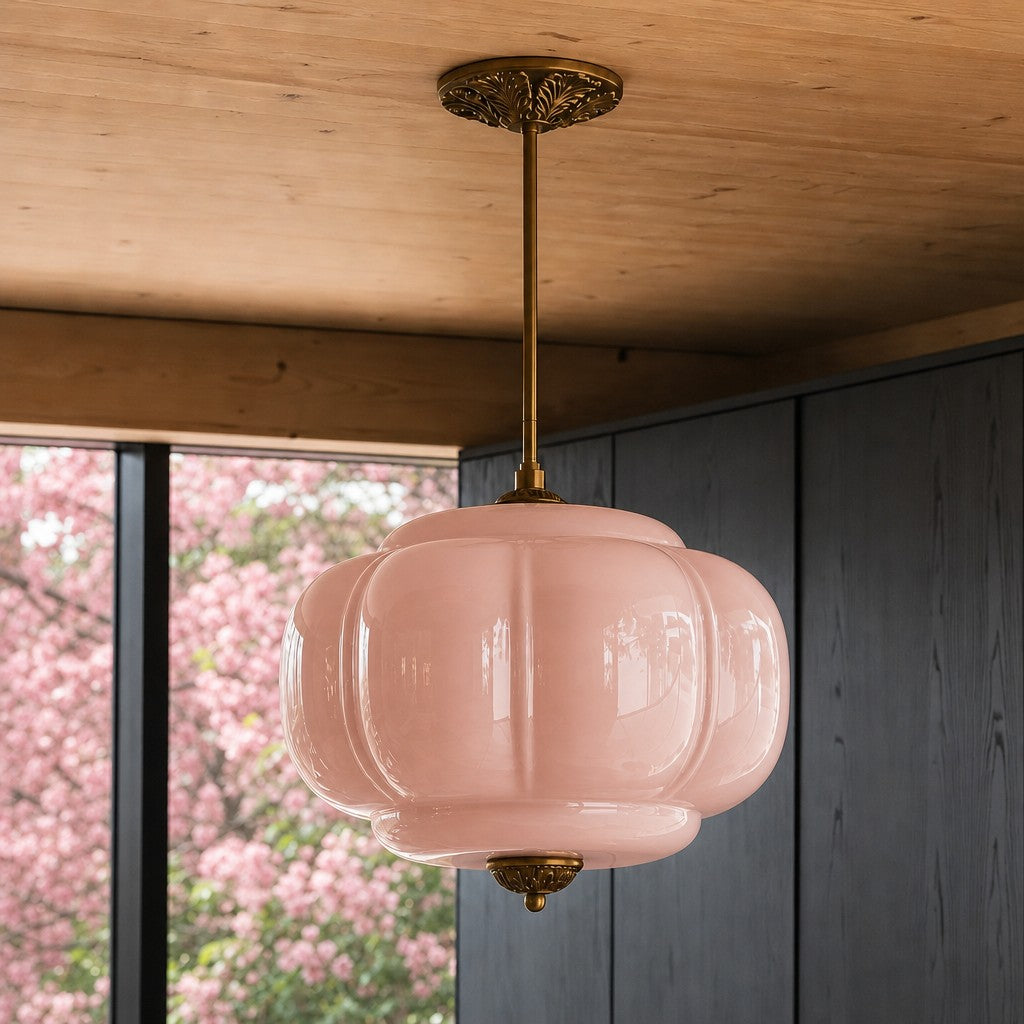 Eloise Scallop Vintage Milk Glass Semi-Flush Mount Pendant Light