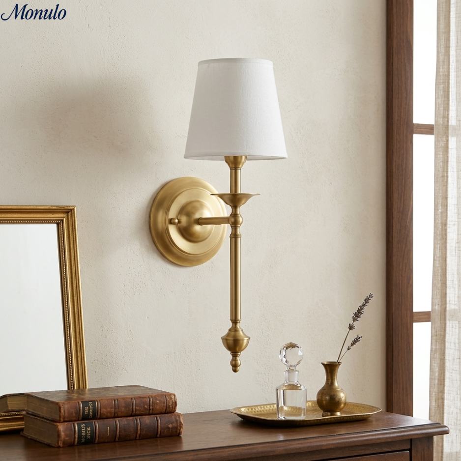 Rowan Fabric Shade Wall Sconce in Antique Copper - Vintage Luxury Light for Interiors
