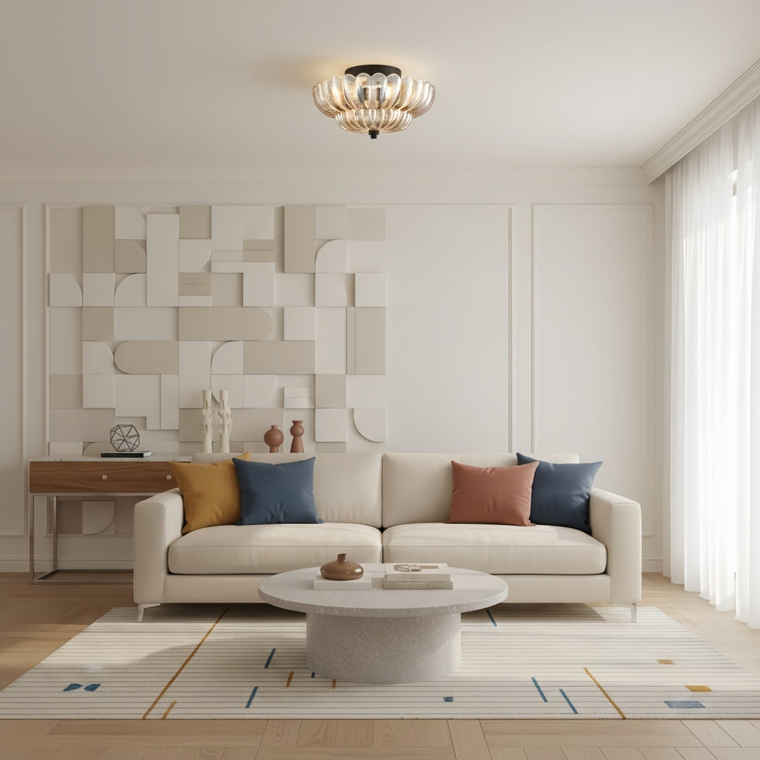 Lámpara de Techo Semiempotrada de Vidrio Orilanavo - Diseño Elegante de Paraguas para Dormitorio y Sala de Estar