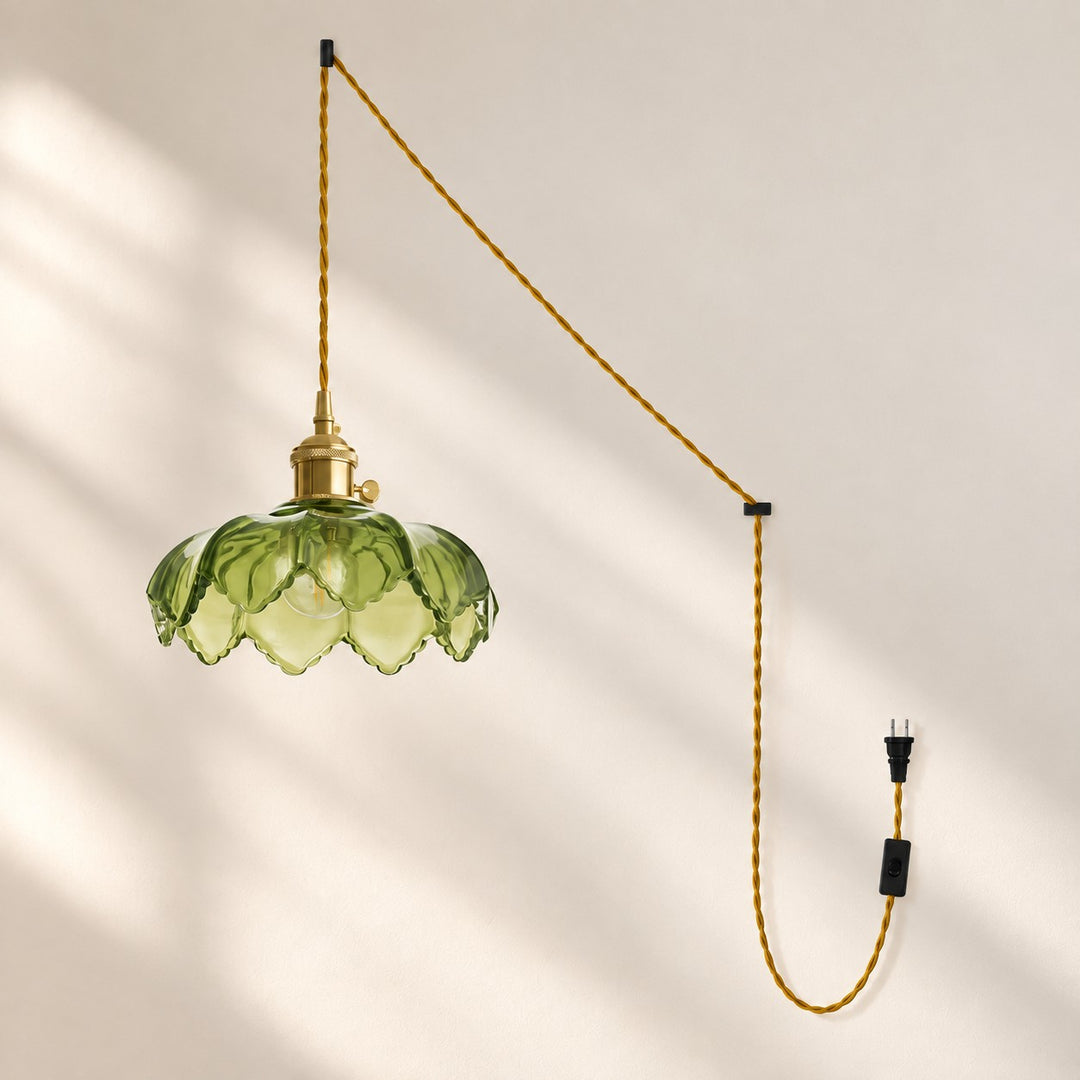 Fluted Flower Glass Plug-In Swag Pendant