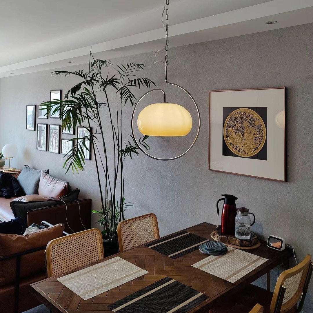 Rounded Glass Chrome Swag Pendant Light