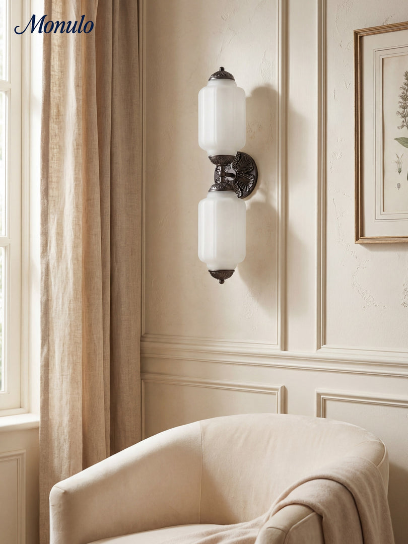 Applique murale horizontale Eloise en verre style lanterne américaine vintage