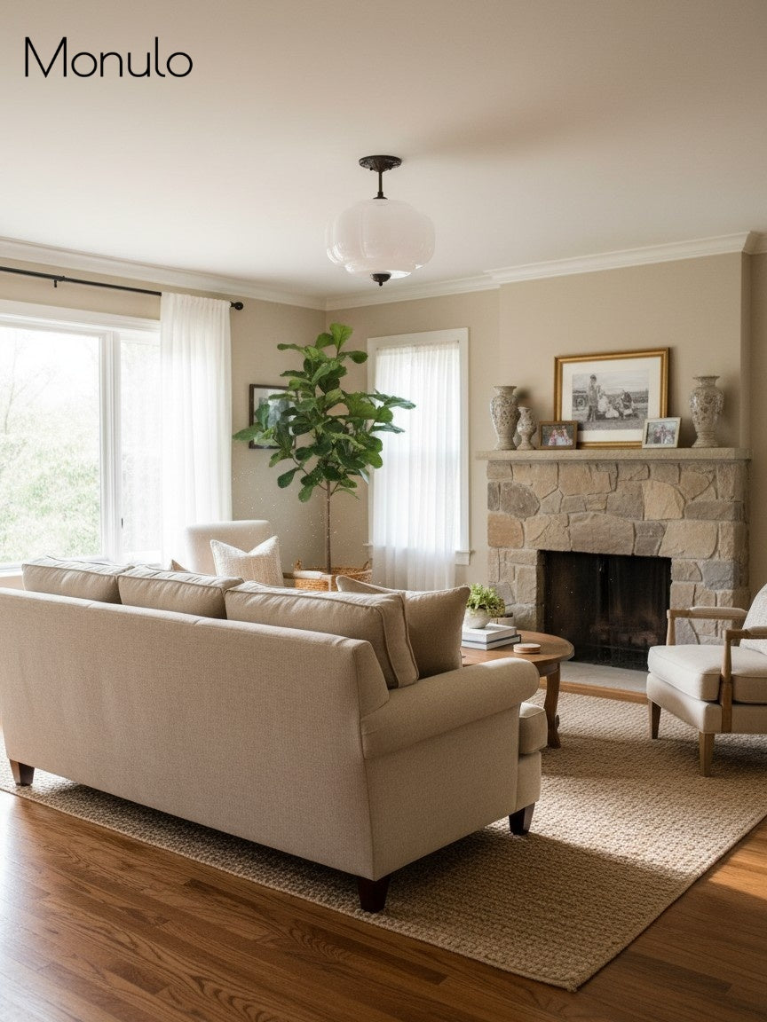 Vintage Milk Glass Semi Flush Mount Eloise Pendant Light