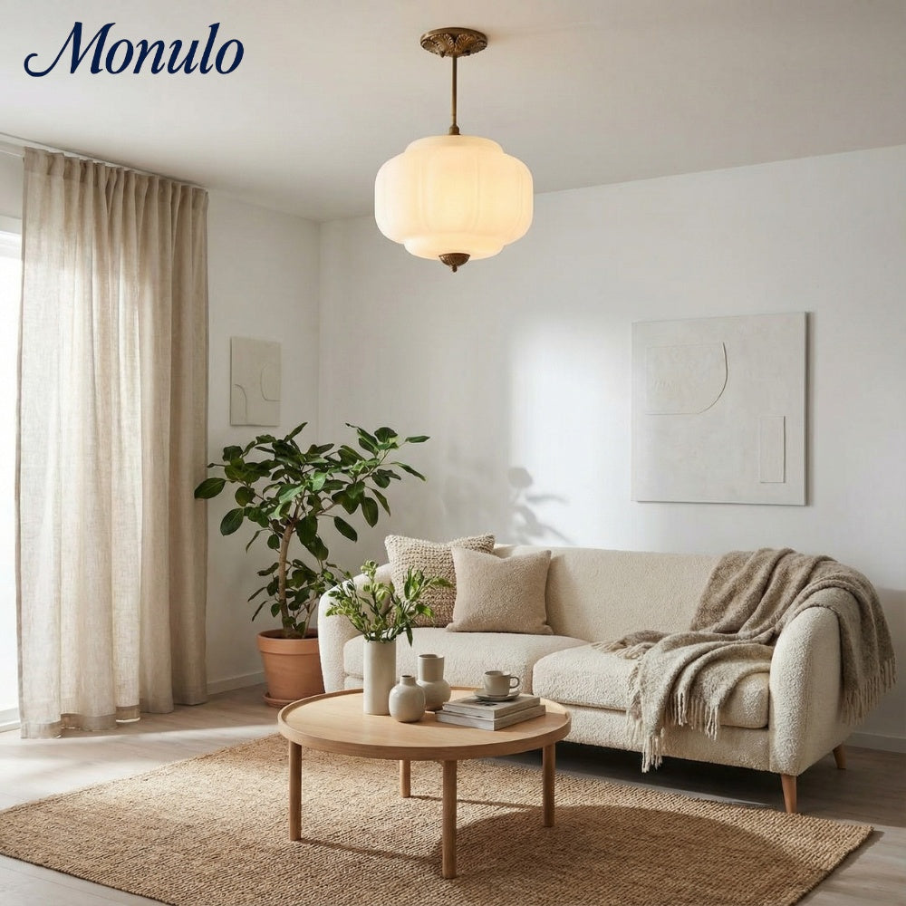 Eloise Vintage Inspired Scalloped Milk Glass Pendant - Modern Accent Light for Kitchen and Bedroom