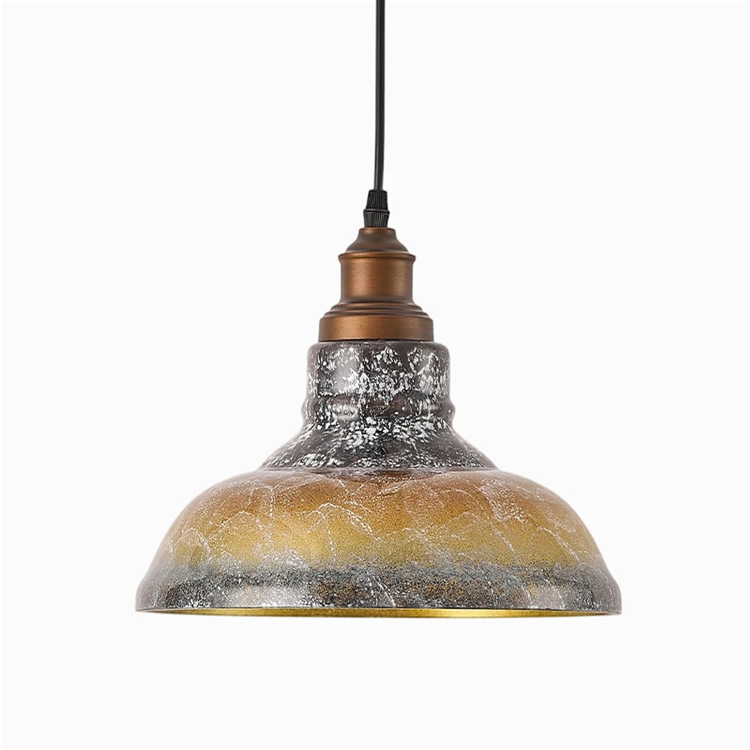 Smoky gray and gold glass pendant light with brushed bronze finish