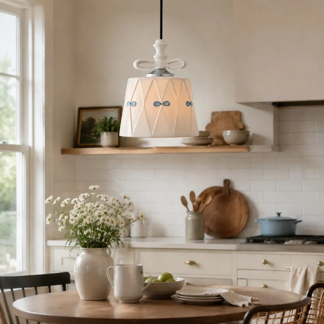 Blue Balloon pendant light in a light-toned kitchen
