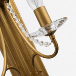 Load image into Gallery viewer, Close view of brass arm, candle cup and crystal chain detail