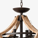 Cargar imagen en el visor de la Galería, Distressed wood and rust-finished metal chandelier detail