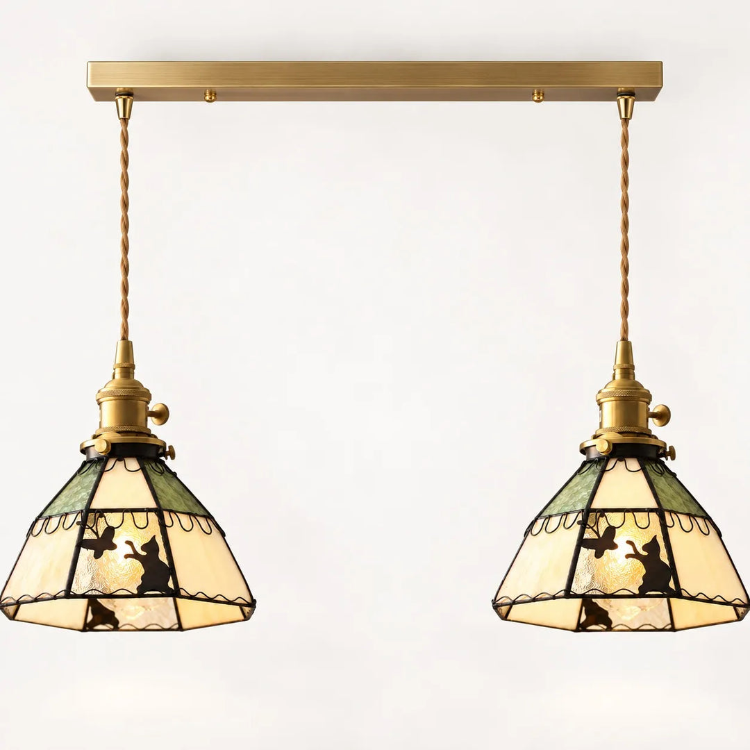 Cat and Butterfly Stained Glass Pendant Light
