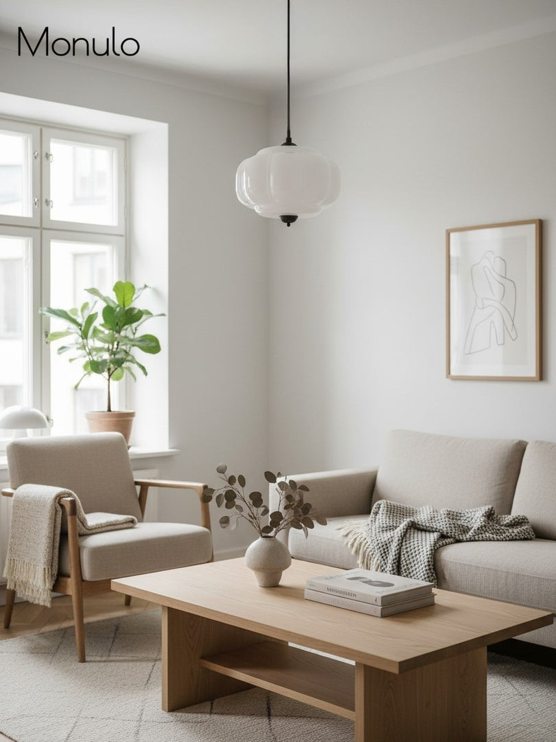 Vintage Milk Glass Semi Flush Mount Eloise Pendant Light