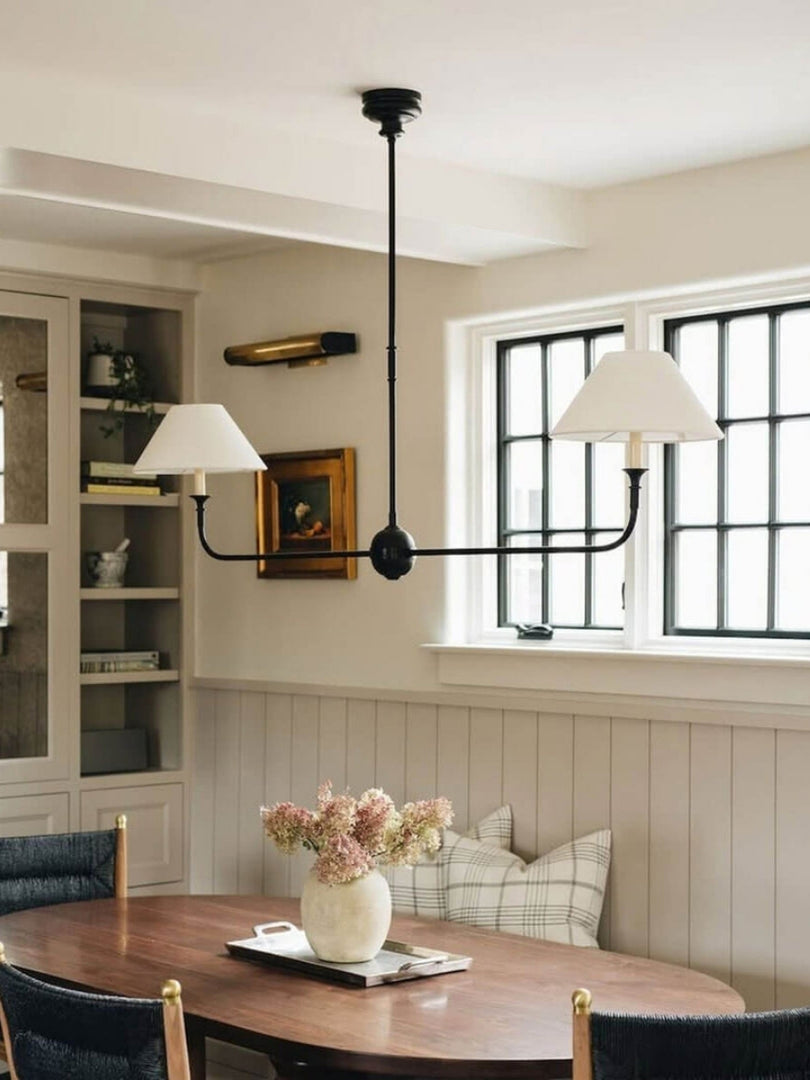 Sleek Chandelier Featuring Layered Linear Silhouette