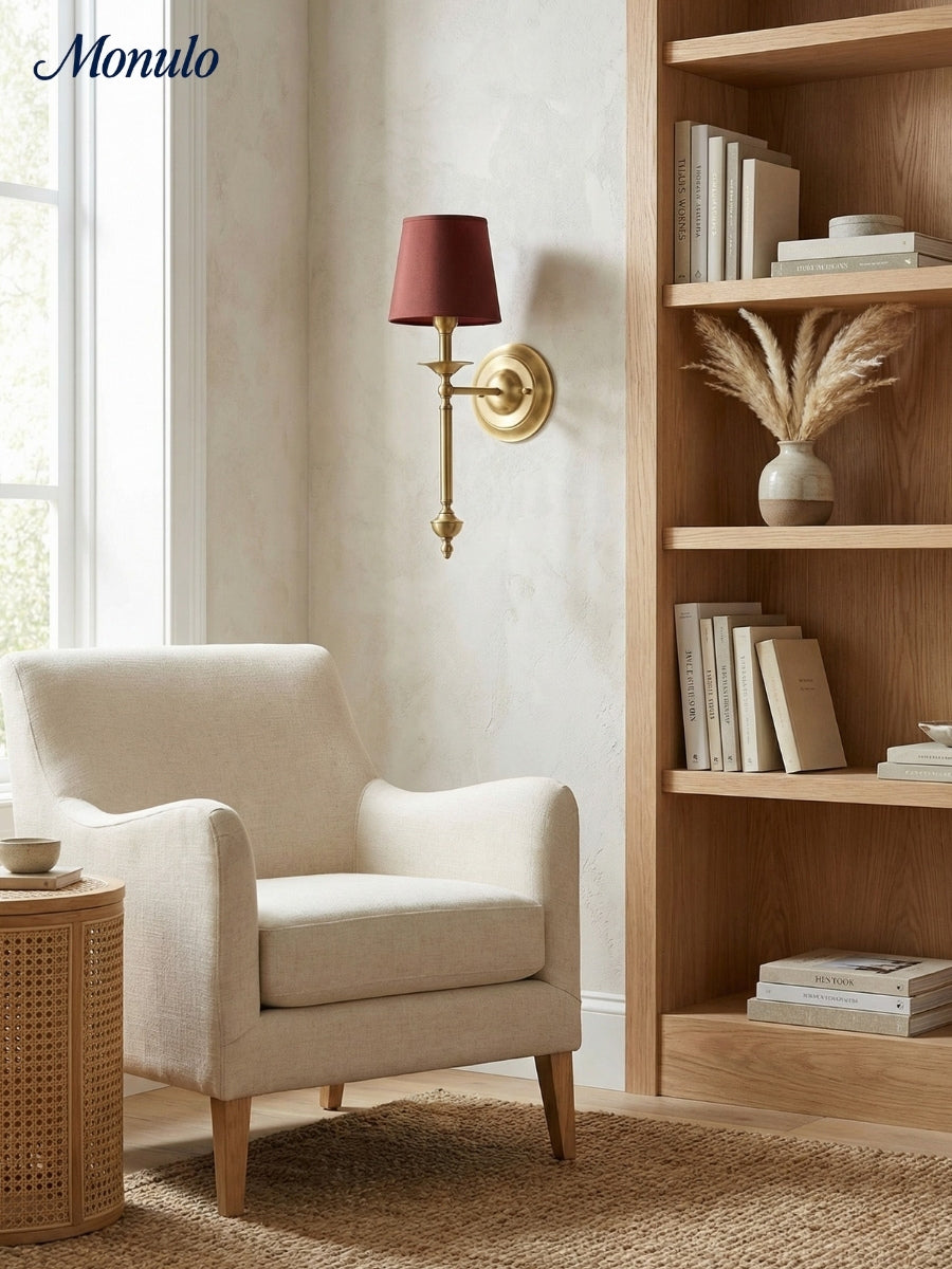 Rowan Fabric Shade Wall Sconce in Antique Copper - Vintage Luxury Light for Interiors