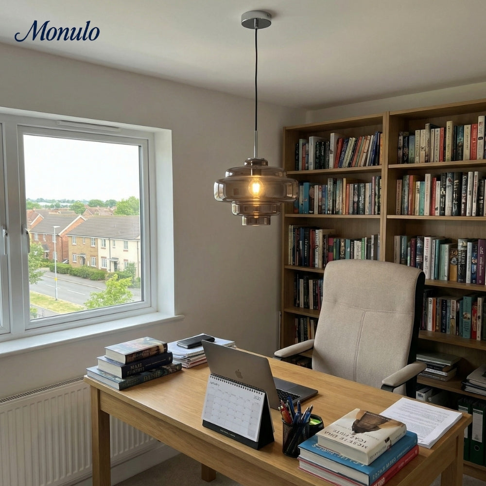 Lámpara colgante Koloro con pantalla de vidrio coloreado: moderna lámpara de suspensión ajustable para interiores.