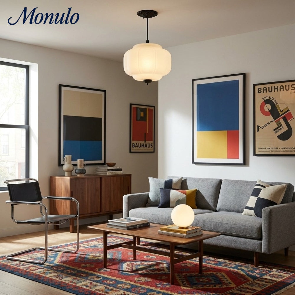 Eloise Vintage Inspired Scalloped Milk Glass Pendant - Modern Accent Light for Kitchen and Bedroom