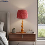 Load image into Gallery viewer, Grainora Sculptural Table Lamp with Natural Wood Grain Base and Fabric Shade for Cozy Interiors