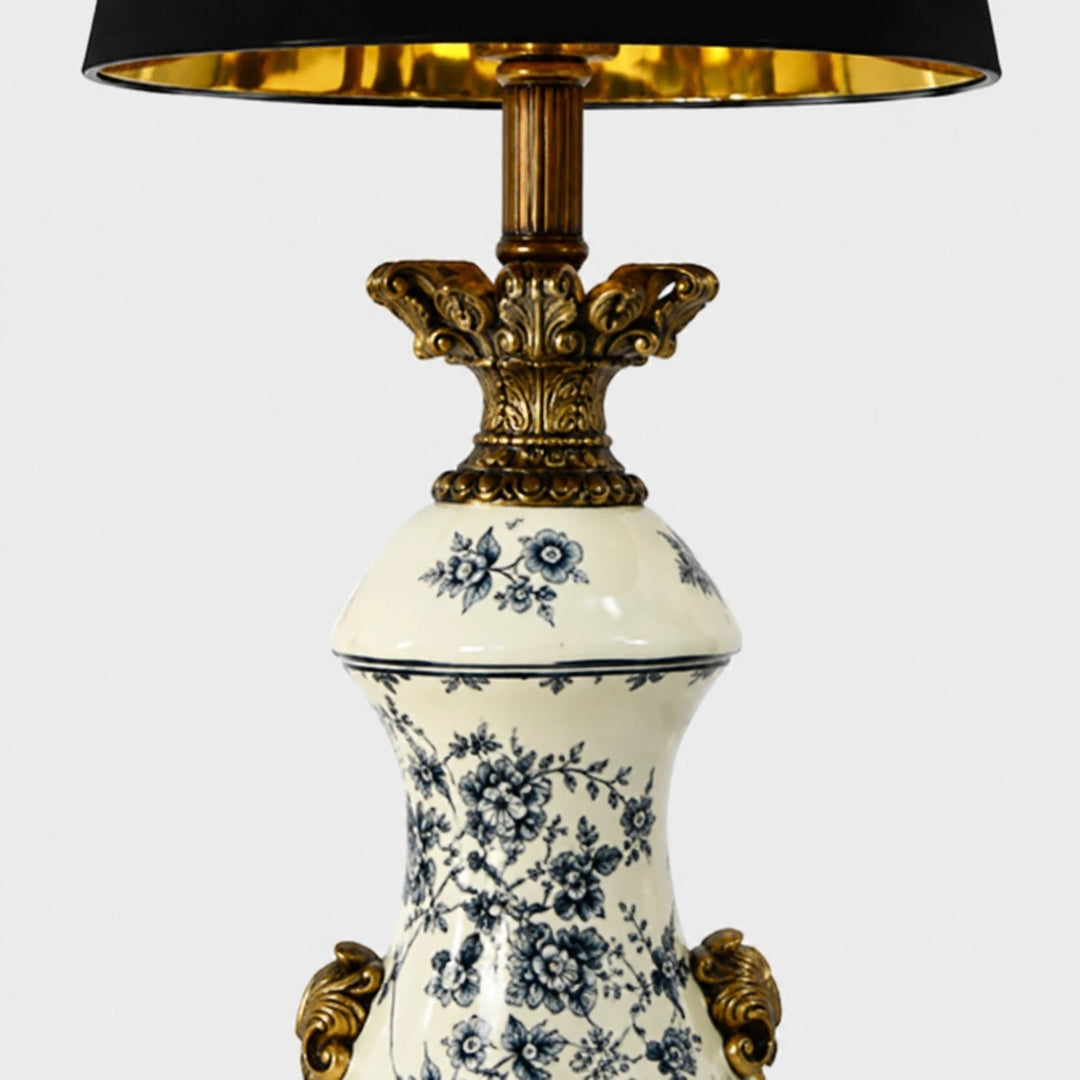 Blue porcelain motif body and carved brass tone detail