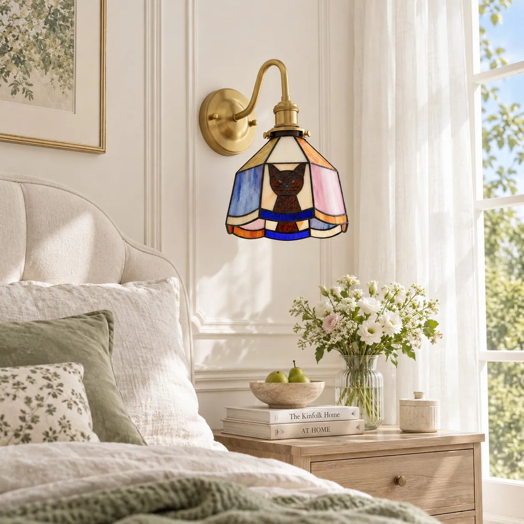 Tiffany Cat Stained Glass Wall Lamp