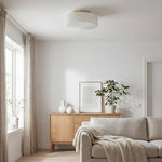 Cargar imagen en el visor de la Galería, Lunorib Lámpara de Techo Contemporánea de Vidrio Opalino - Iluminación de Metal Estriado Texturizado para Áreas de Estar