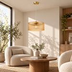 Charger l'image dans la visionneuse de galerie, Amber ribbed glass pendant in a seating corner