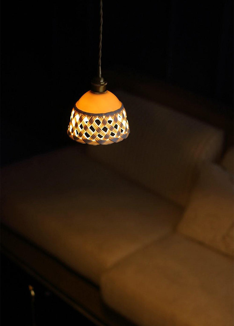 Woven Ceramic Brass Swag Pendant Light